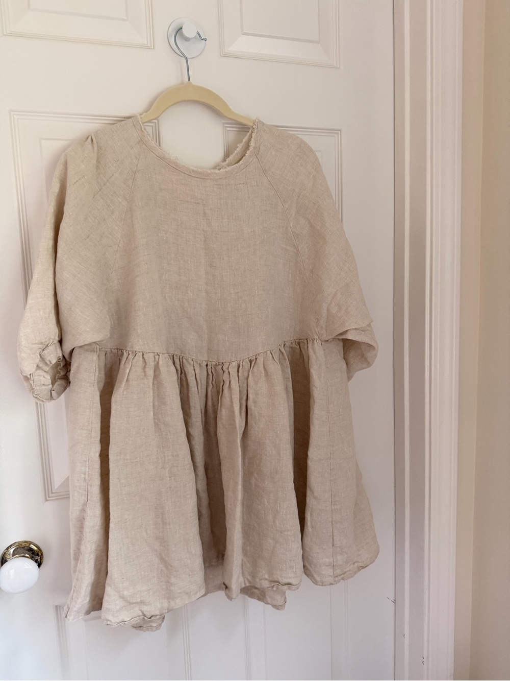 Beige Linen Peplum Tunic Top